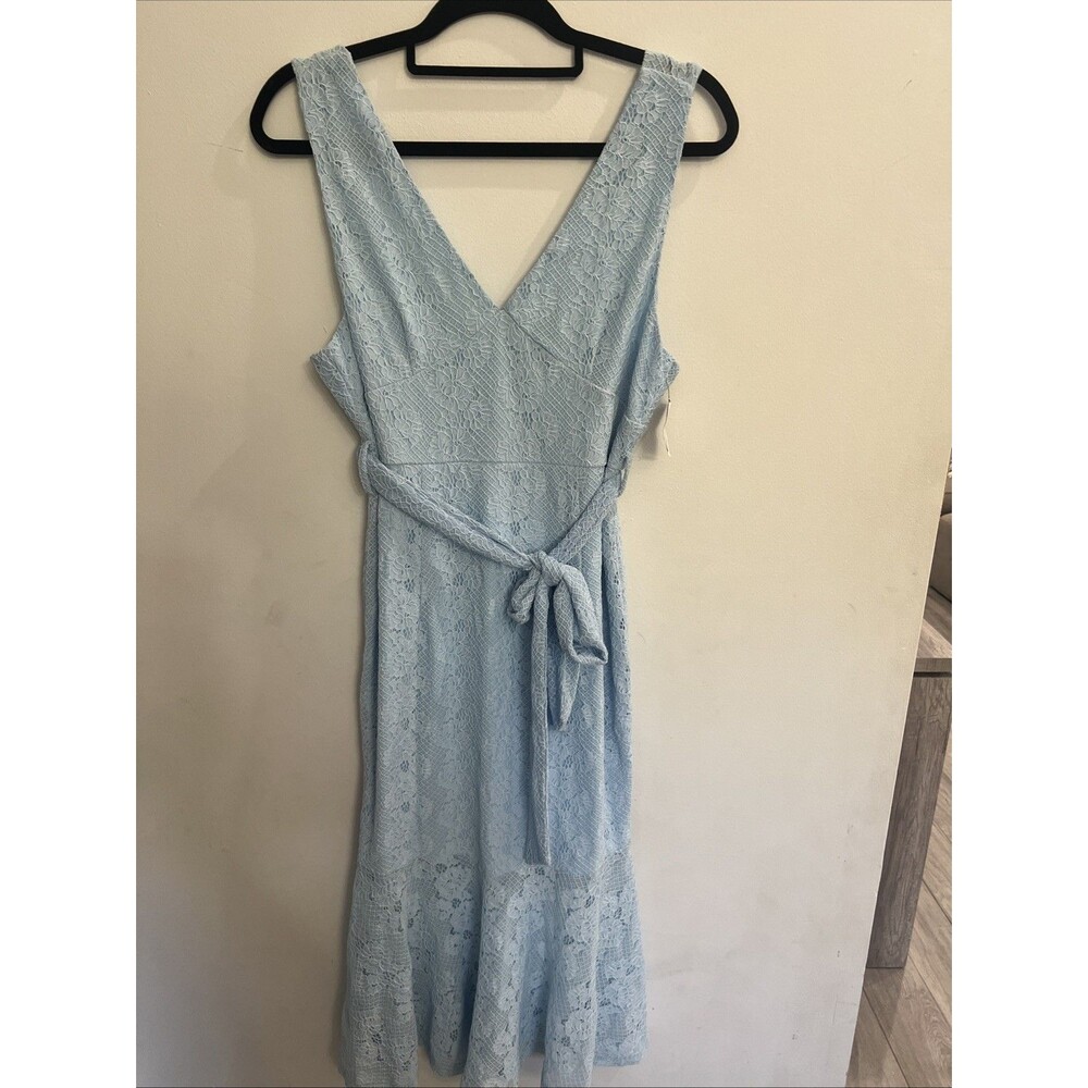 6873 Platinum Maxi flared Vmax sleeveless dress NWT Blue Lace